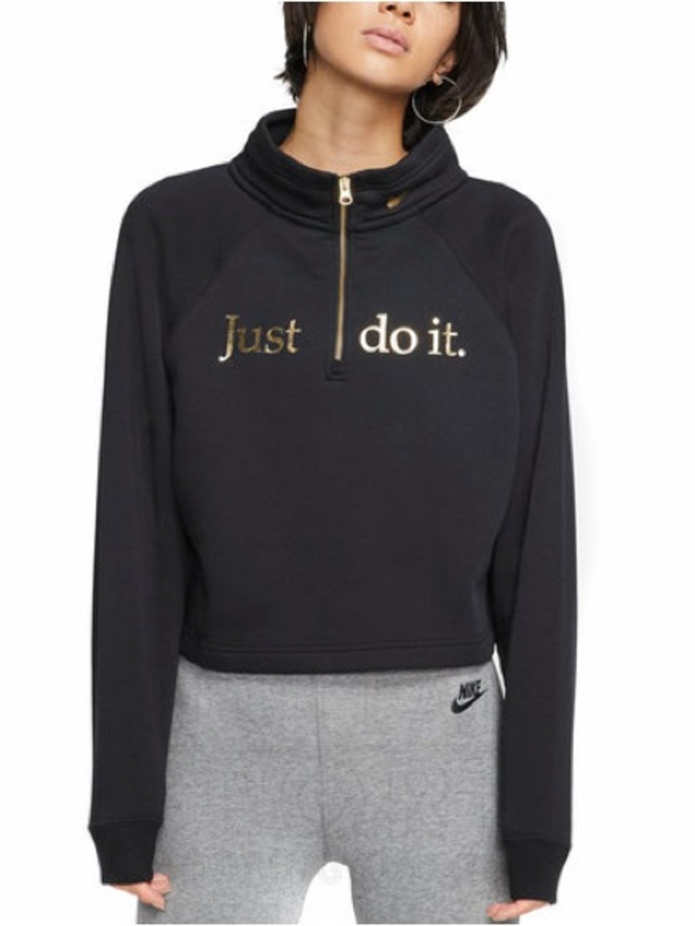 Nike Black Funnel-Neck Quarter Zip Sweatshirt with Gold 'Just Do It.'